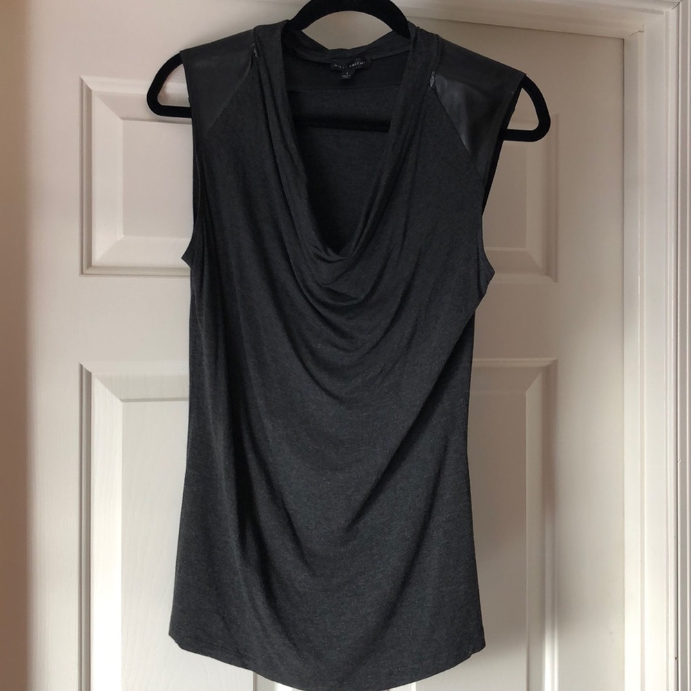 Dark Grey Tank with Imitation Leather shoulders